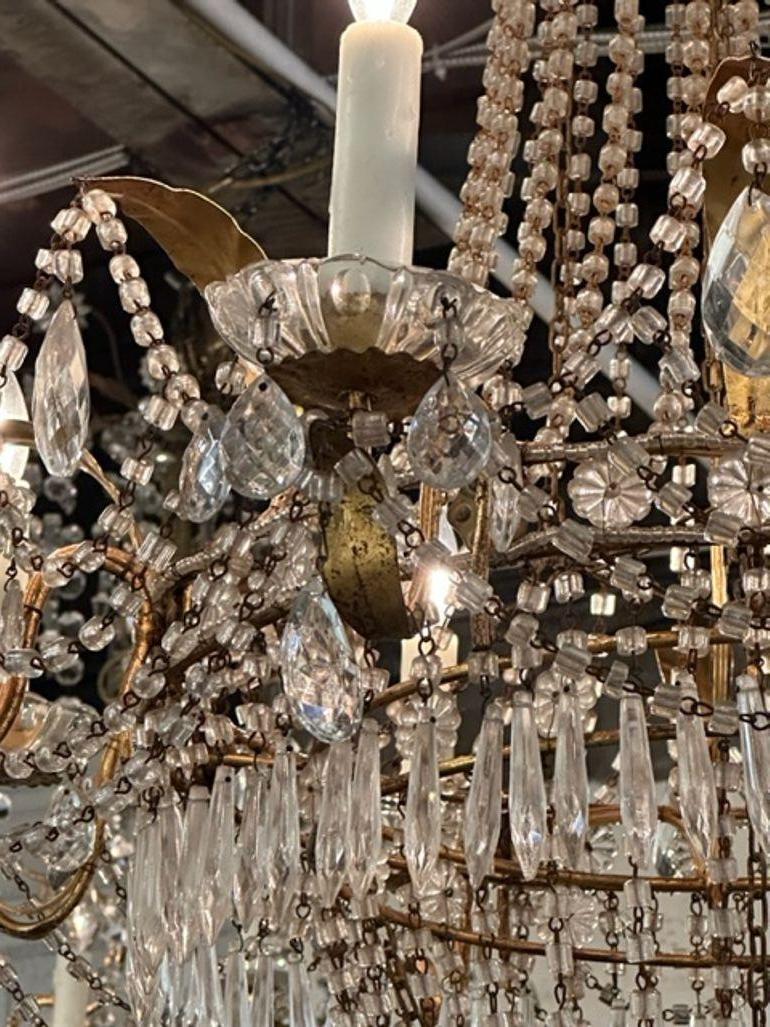 19th Century Italian Empire Beaded Crystal and Gilt Tole Chandelier For Sale 1