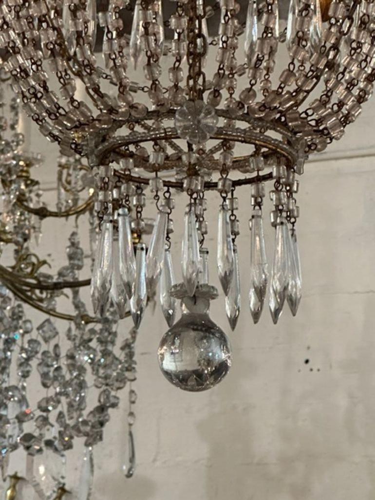 19th Century Italian Empire Beaded Crystal and Gilt Tole Chandelier For Sale 3