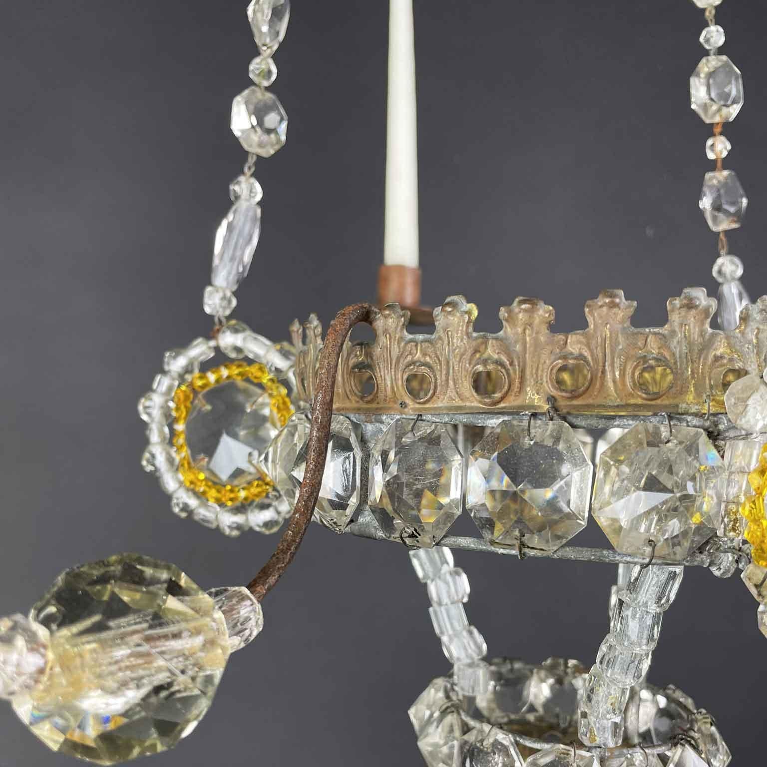 Faceted 19th Century Italian Empire Beaded Crystal Candle Chandelier