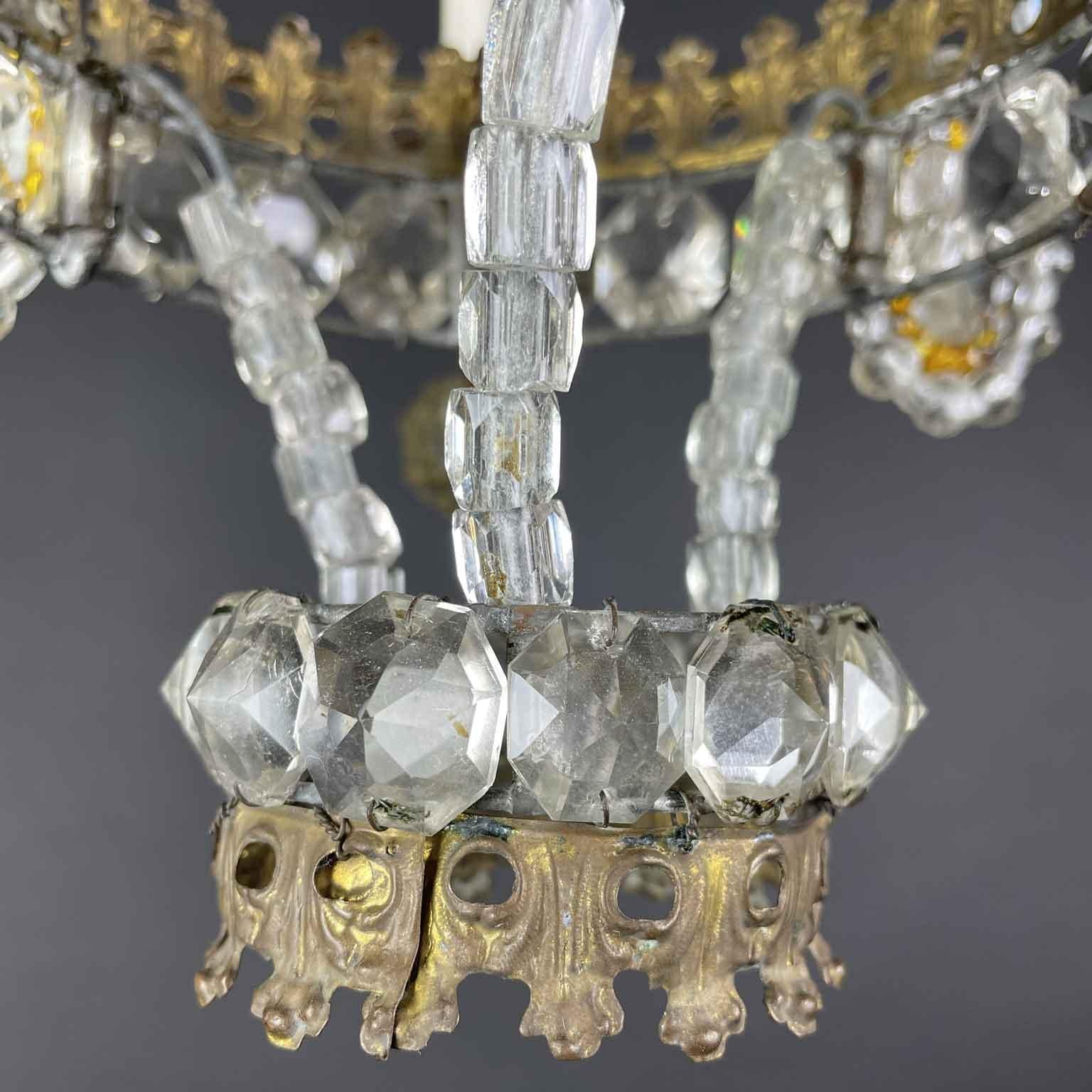 19th Century Italian Empire Beaded Crystal Candle Chandelier 1