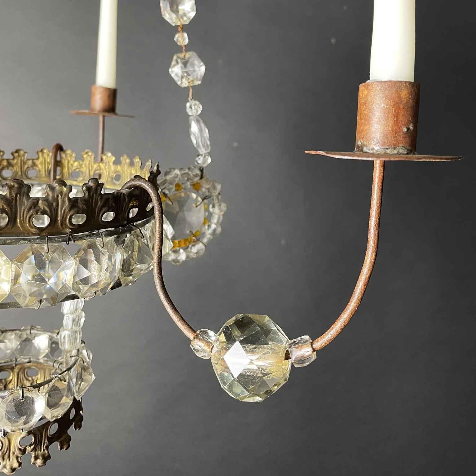 19th Century Italian Empire Beaded Crystal Candle Chandelier 3
