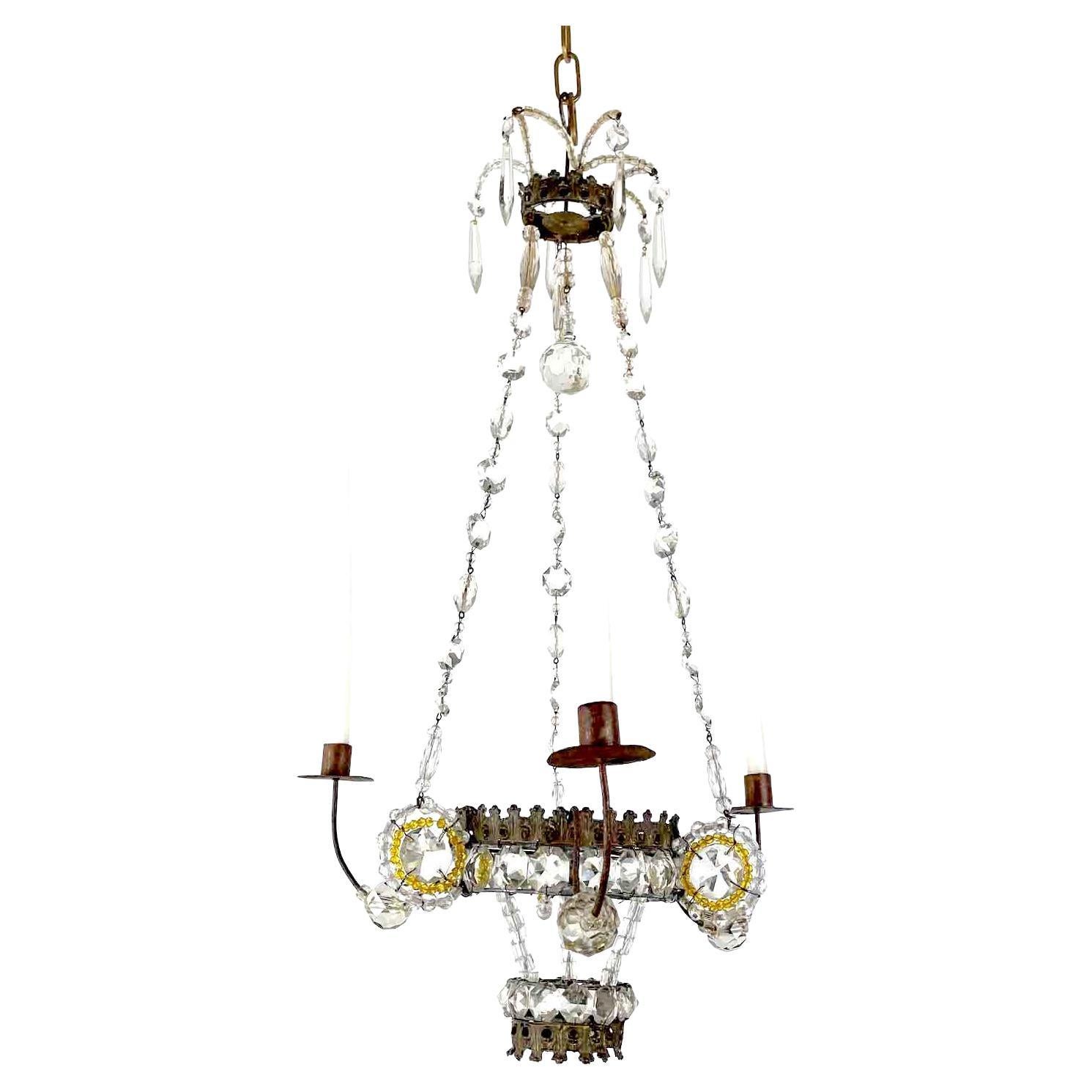 19th Century Italian Empire Beaded Crystal Candle Chandelier