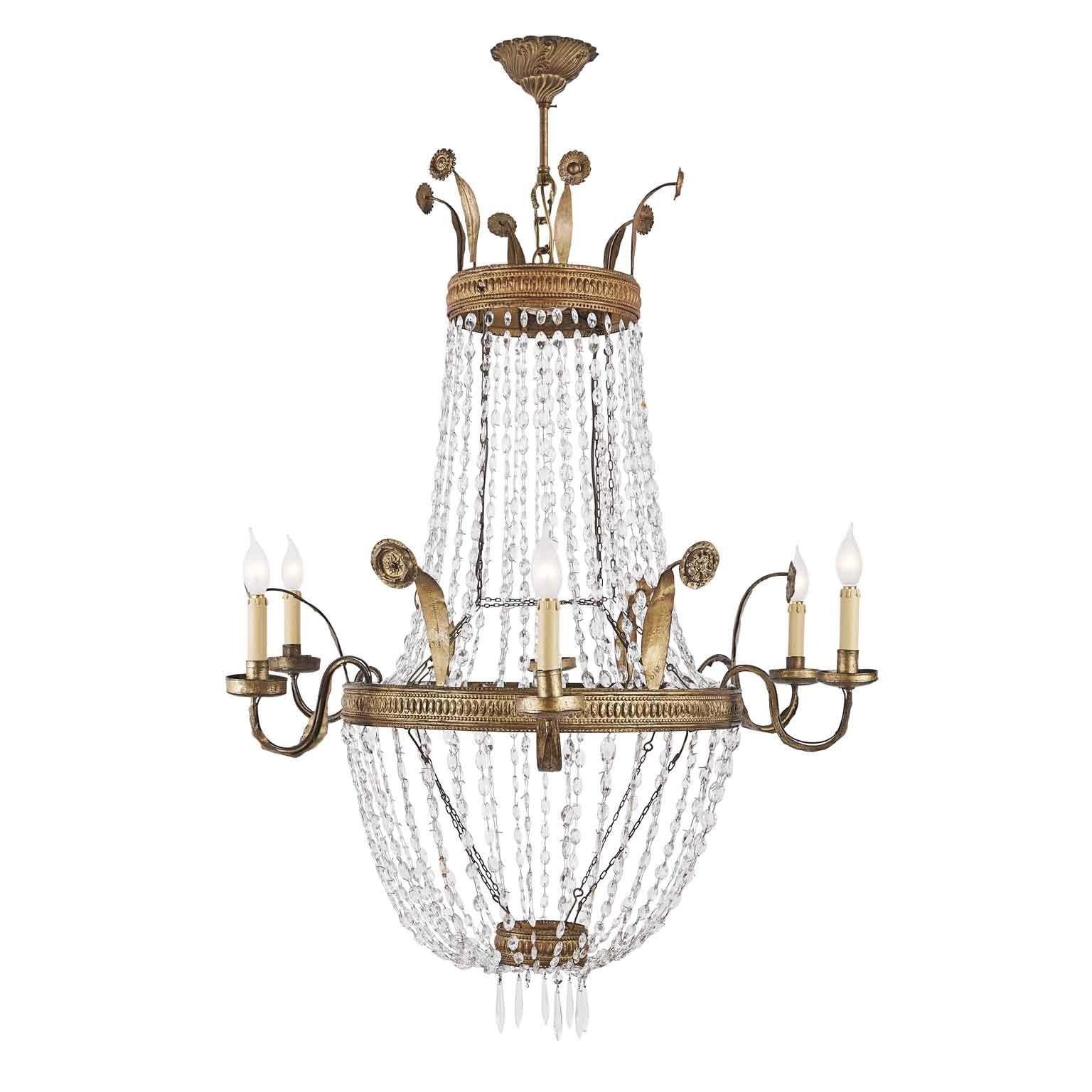 19th Century Italian Empire Beaded Crystal Chandelier Six Light For Sale 7