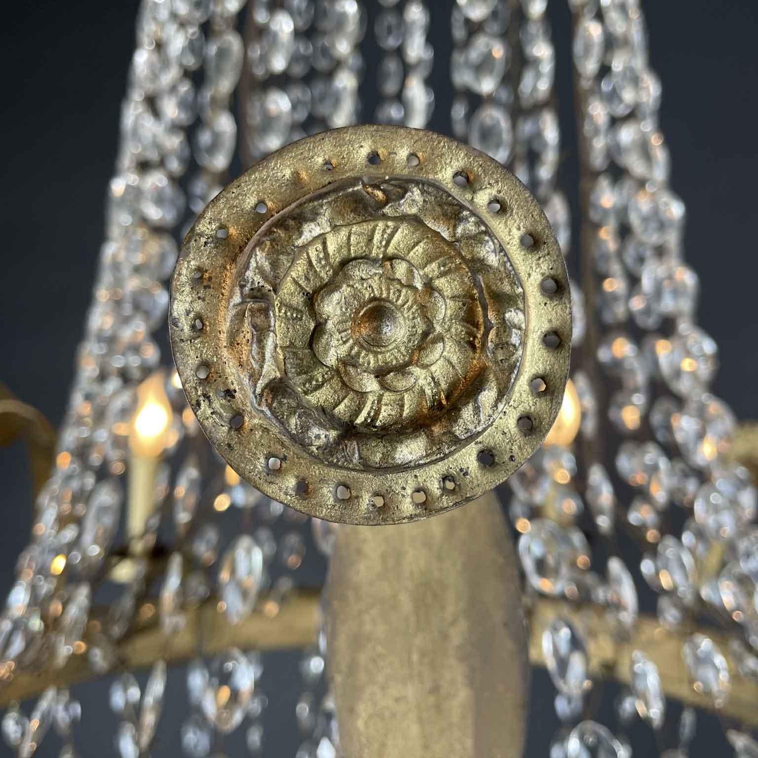 19th Century Italian Empire Beaded Crystal Chandelier Six Light For Sale 8