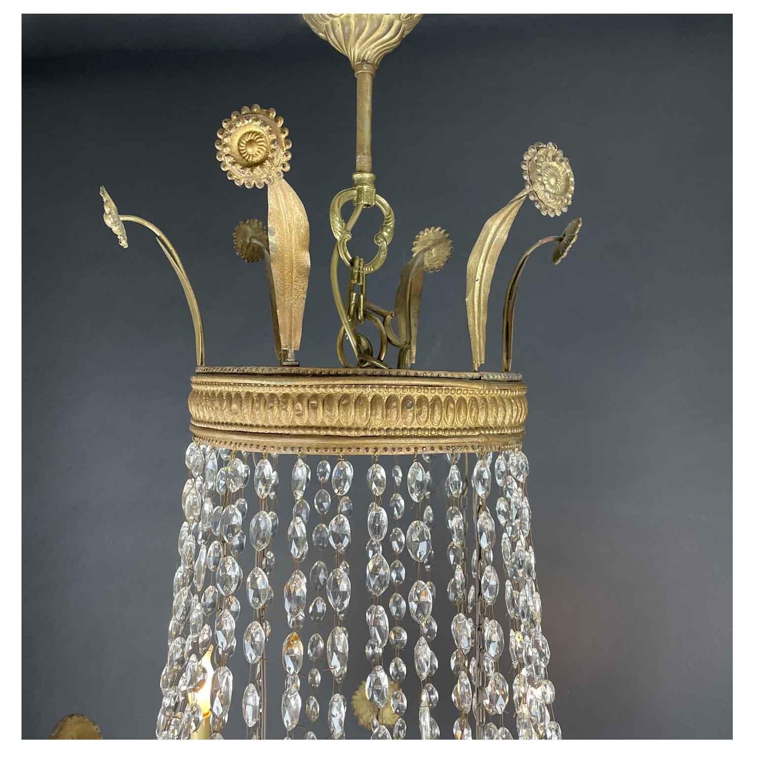 19th Century Italian Empire Beaded Crystal Chandelier Six Light For Sale 12
