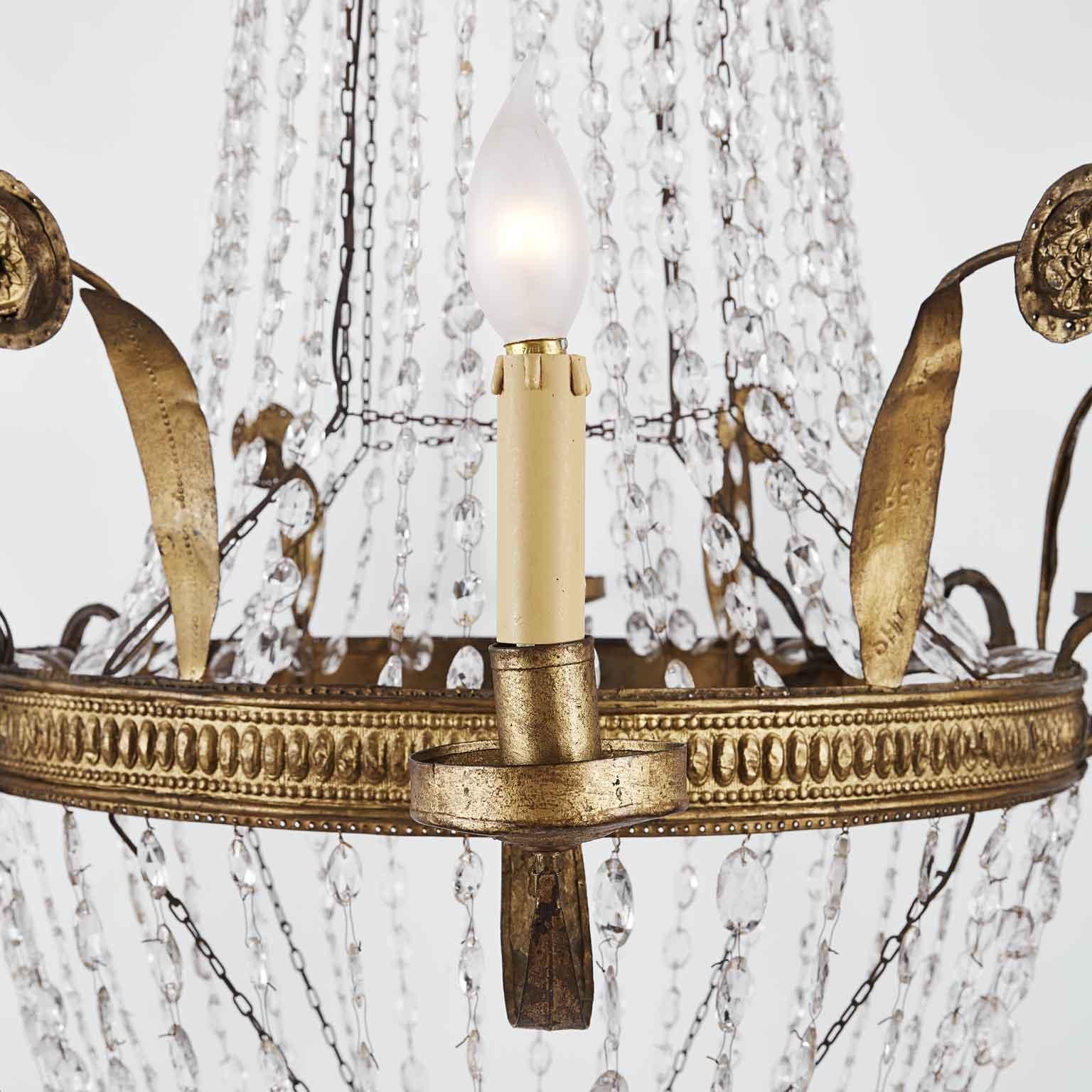 19th Century Italian Empire Beaded Crystal Chandelier Six Light In Good Condition For Sale In Milan, IT