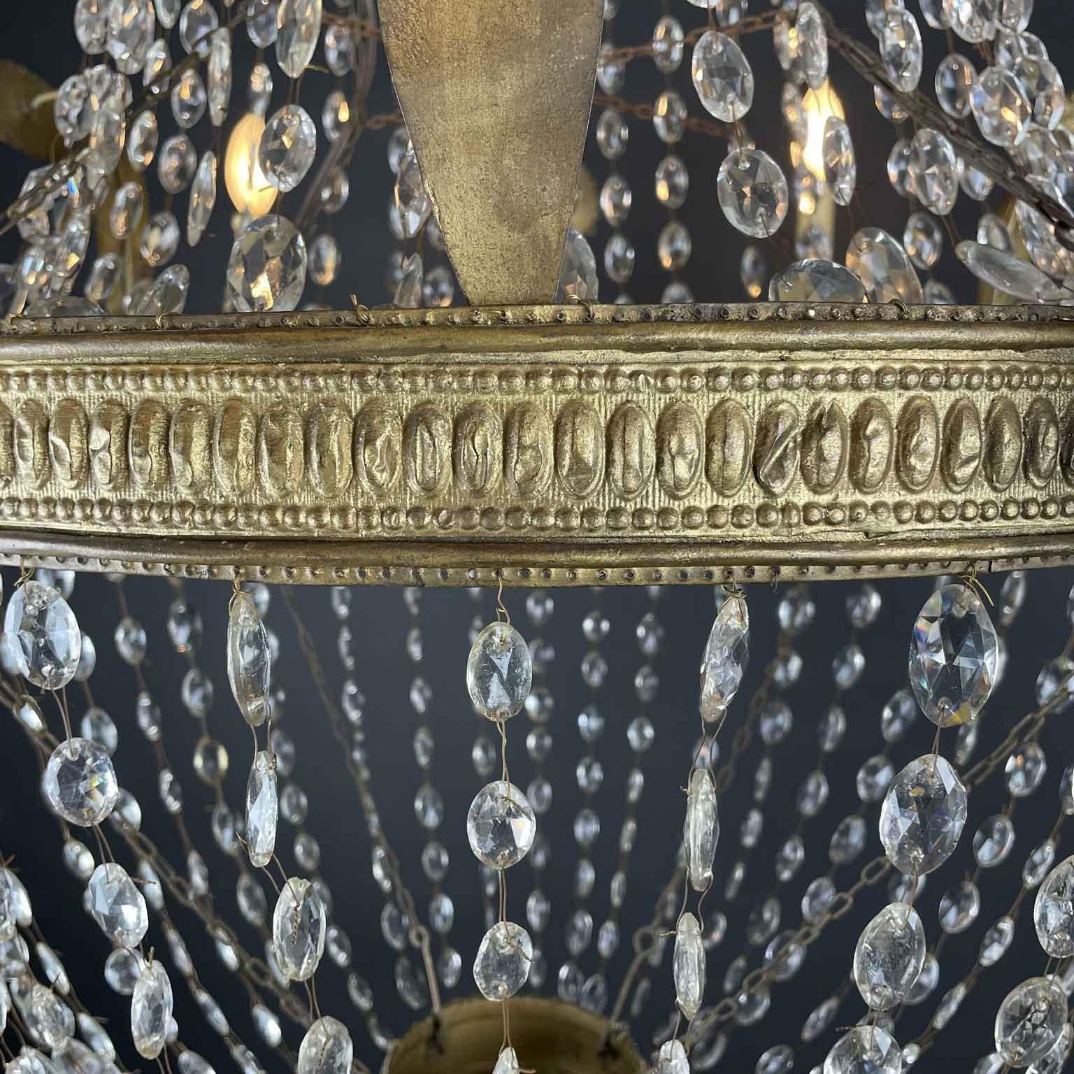 19th Century Italian Empire Beaded Crystal Chandelier Six Light For Sale 1