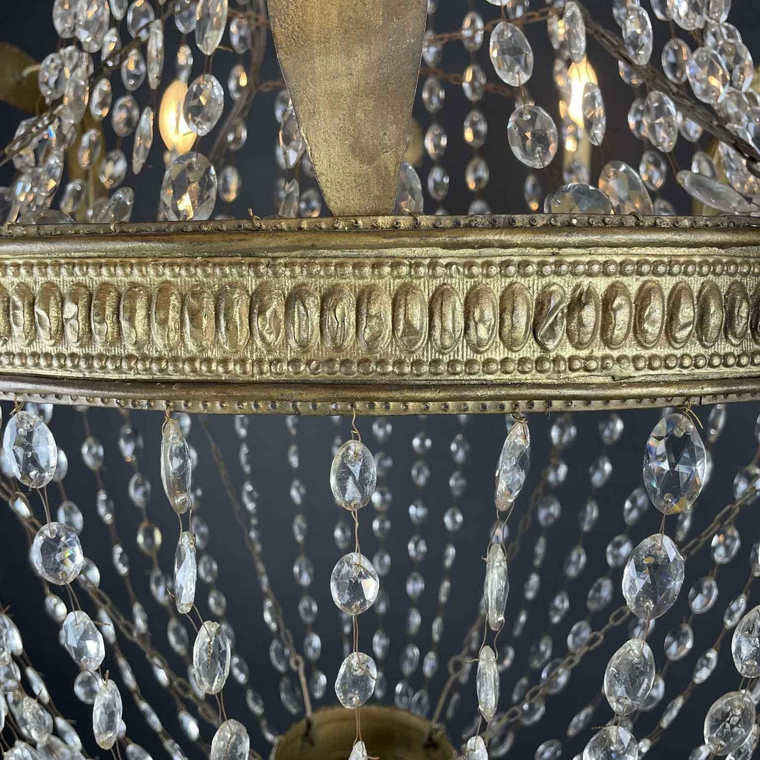 Goffrato Lampadario Fiorentino in Cristallo Epoca Impero Inizio 1800 in vendita