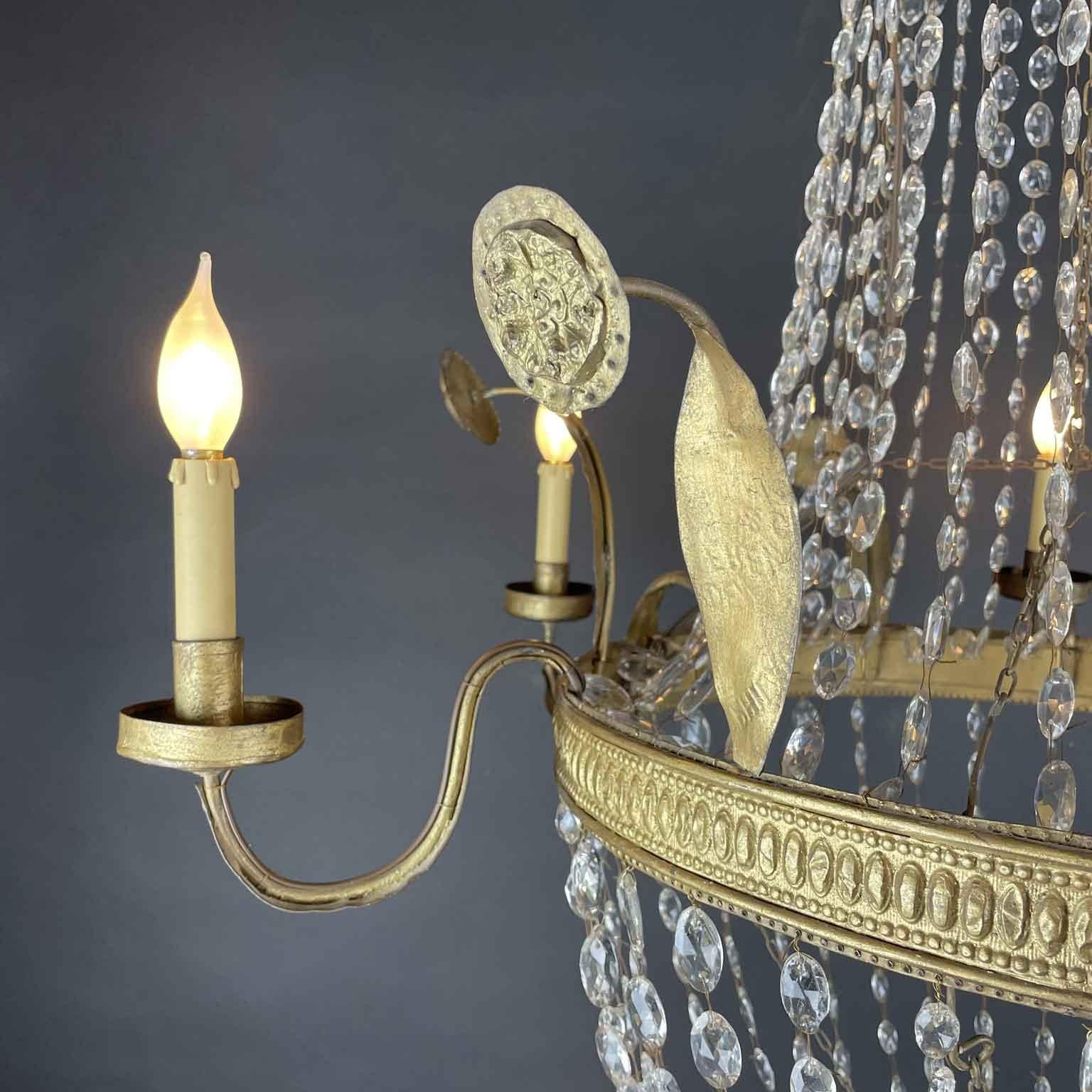 19th Century Italian Empire Beaded Crystal Chandelier Six Light For Sale 2