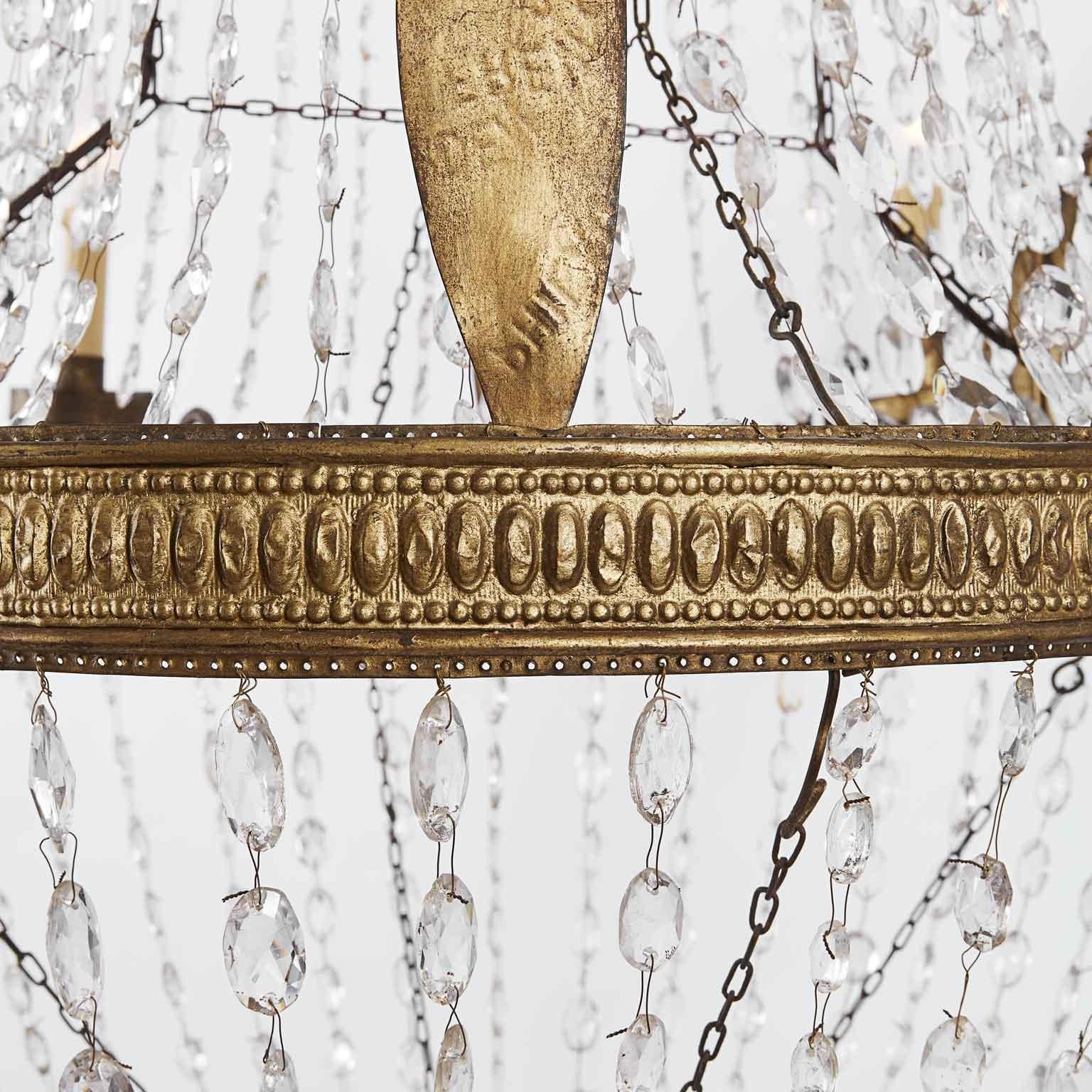 19th Century Italian Empire Beaded Crystal Chandelier Six Light For Sale 4