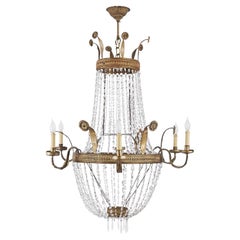 19th Century Italian Empire Beaded Crystal Chandelier Six Light