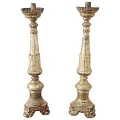 19th Century Italian Empire Carved and Gilded Wood Pair of Candelabra