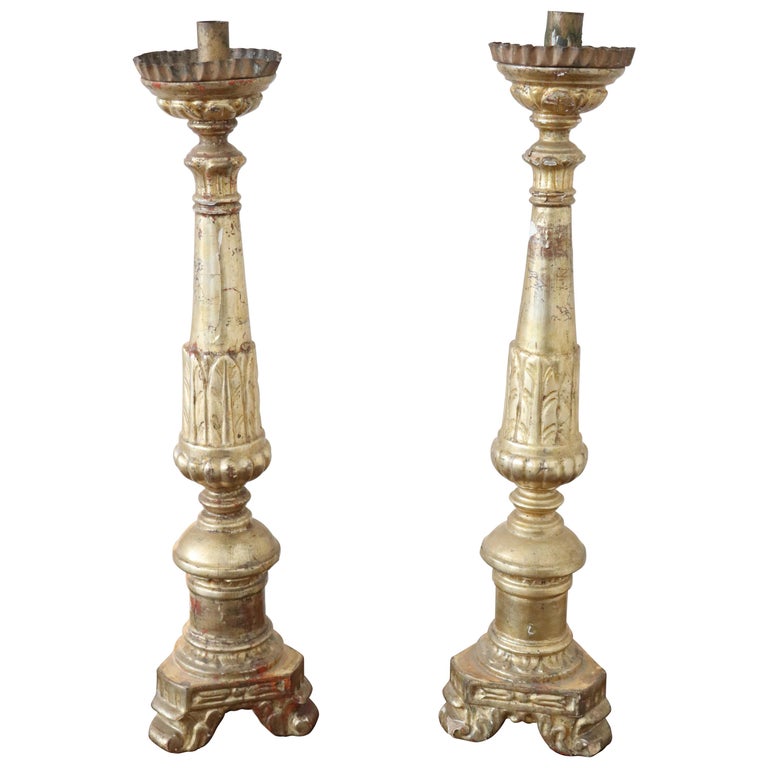 19th Century Italian Empire Carved and Gilded Wood Pair of Candelabra ...
