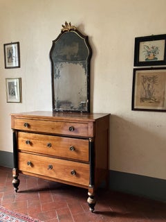 19th-Century Italian Empire Cherrywood Chest of Drawers with Ebonized Columns