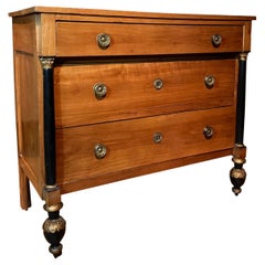 19th-Century Italian Empire Cherrywood Chest of Drawers with Ebonized Columns