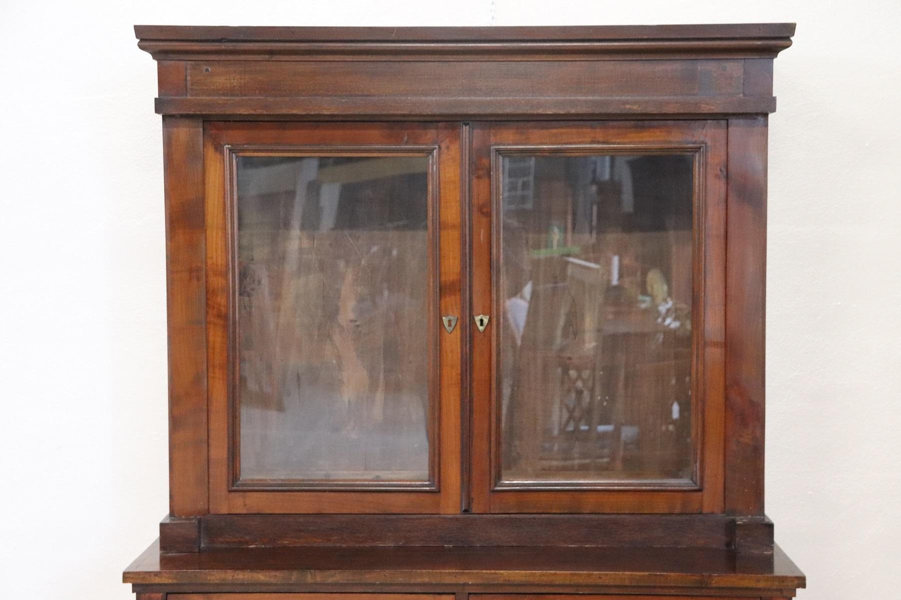 19th Century Italian Empire Cherrywood Sideboard or Buffet, 1820s In Distressed Condition In Casale Monferrato, IT