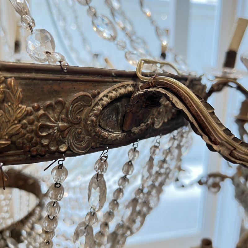 Repoussé 19th Century Italian Empire Crystal Antique Chandelier from Bologna For Sale