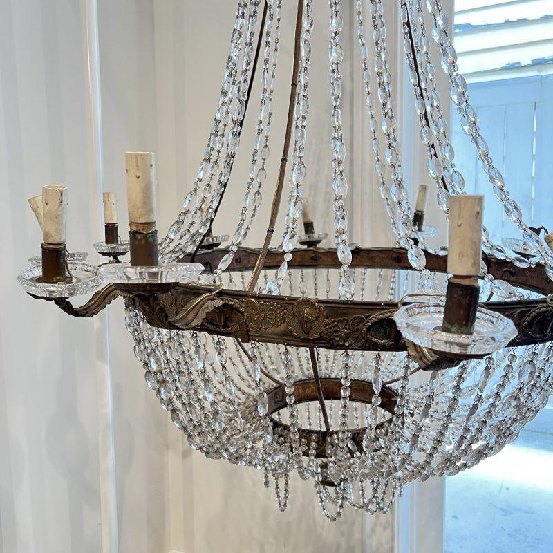 Metal 19th Century Italian Empire Crystal Antique Chandelier from Bologna For Sale