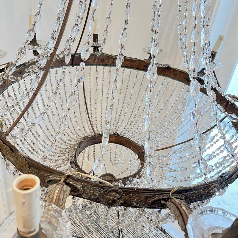 19th Century Italian Empire Crystal Antique Chandelier from Bologna For Sale 1