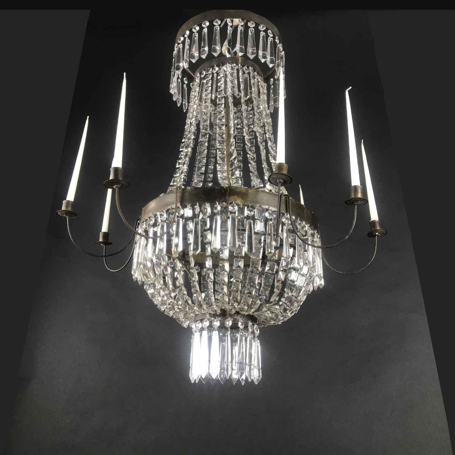19th Century Italian Empire Crystal Candle Chandelier For Sale 9