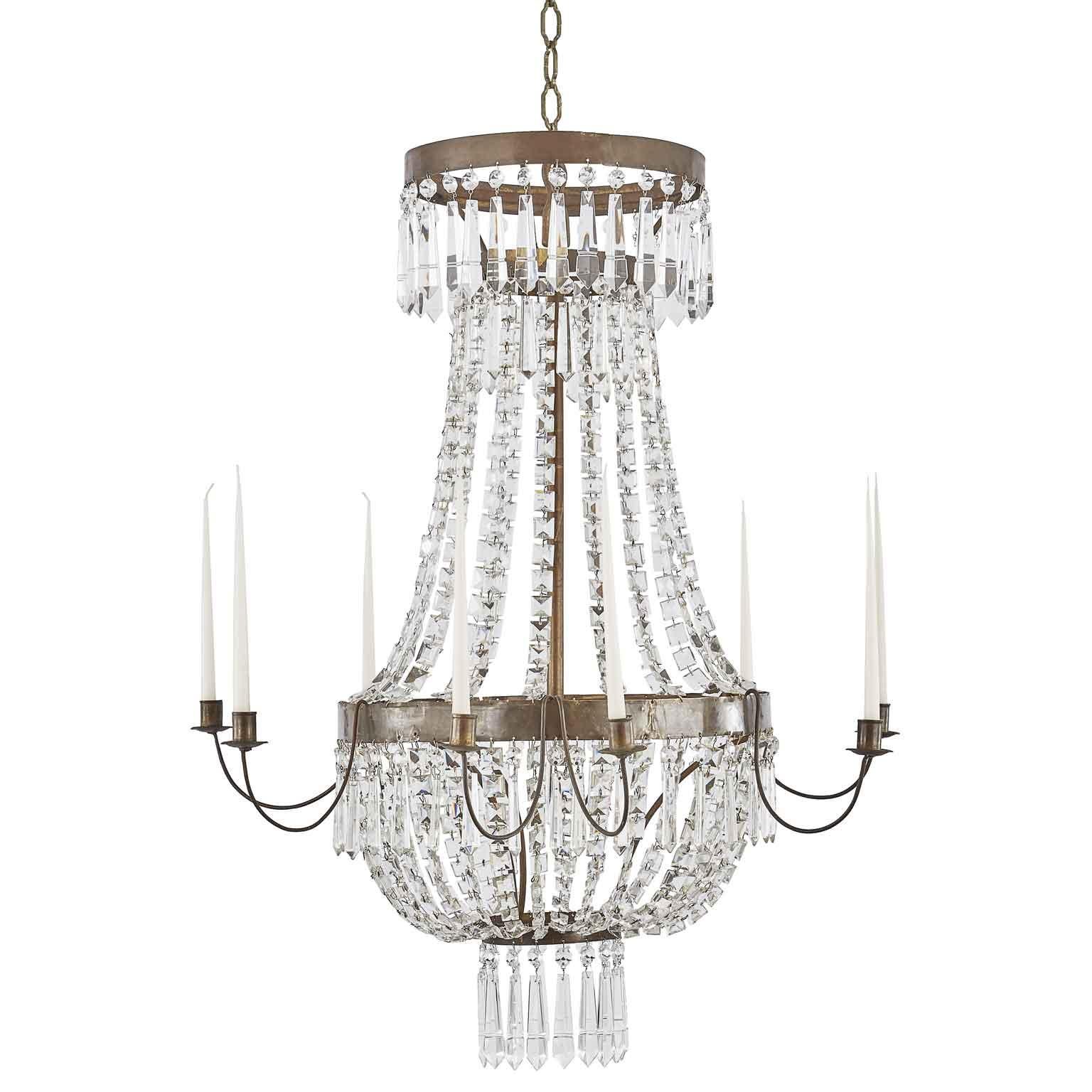 Faceted 19th Century Italian Empire Crystal Candle Chandelier For Sale
