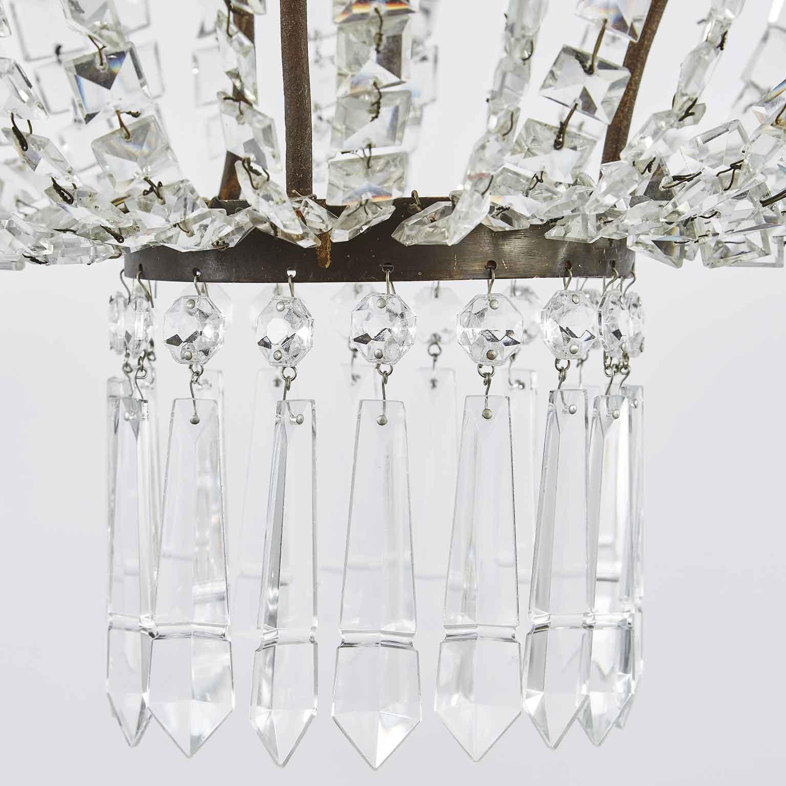 Brass 19th Century Italian Empire Crystal Candle Chandelier For Sale