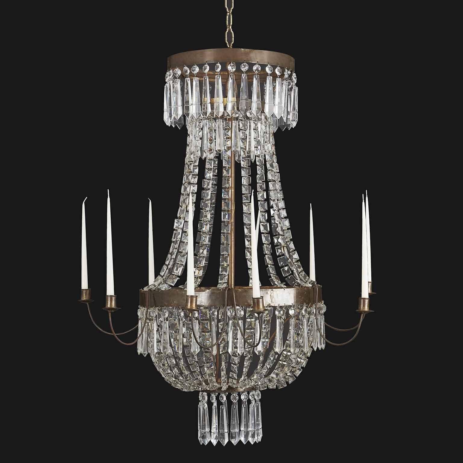 19th Century Italian Empire Crystal Candle Chandelier For Sale 1