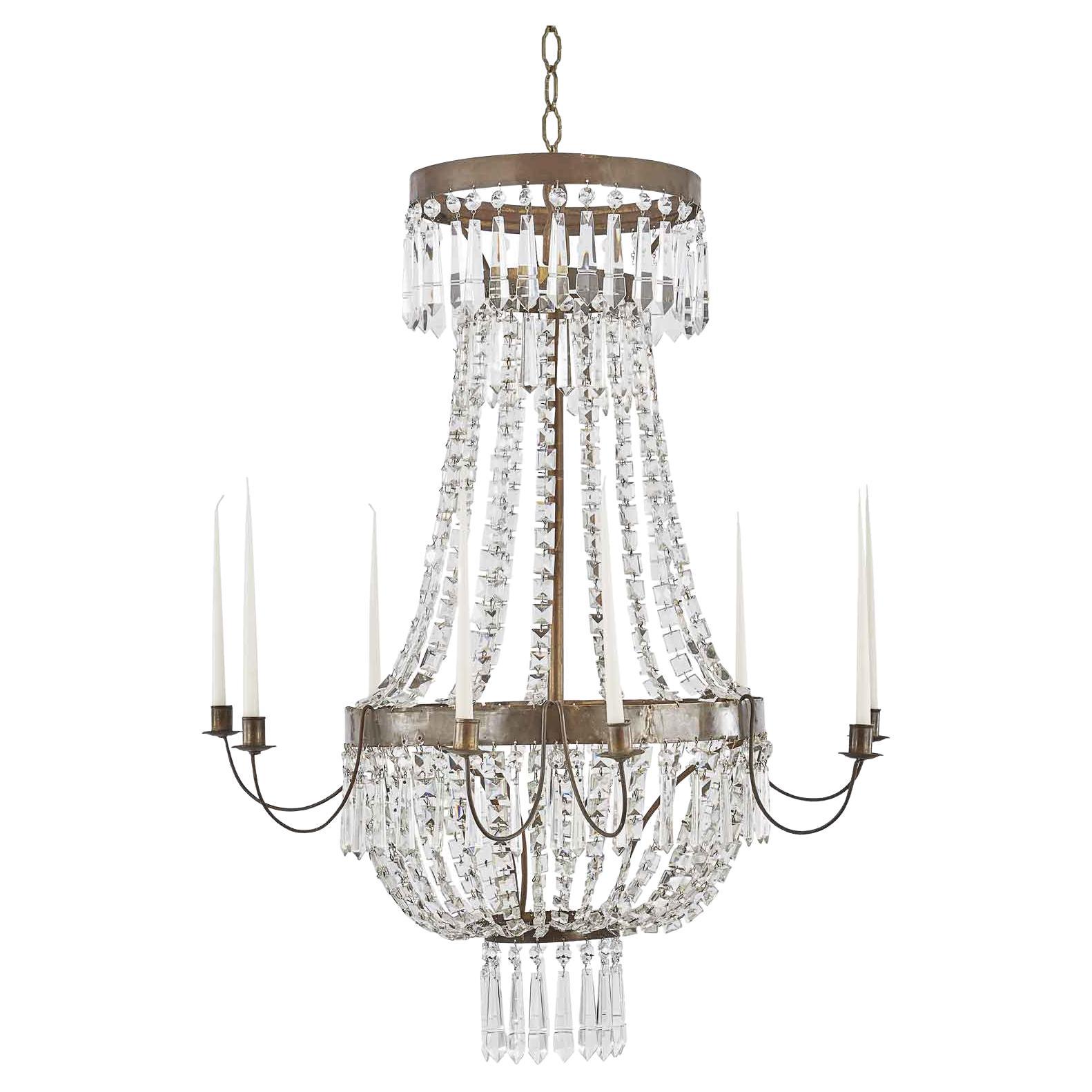 19th Century Italian Empire Crystal Candle Chandelier