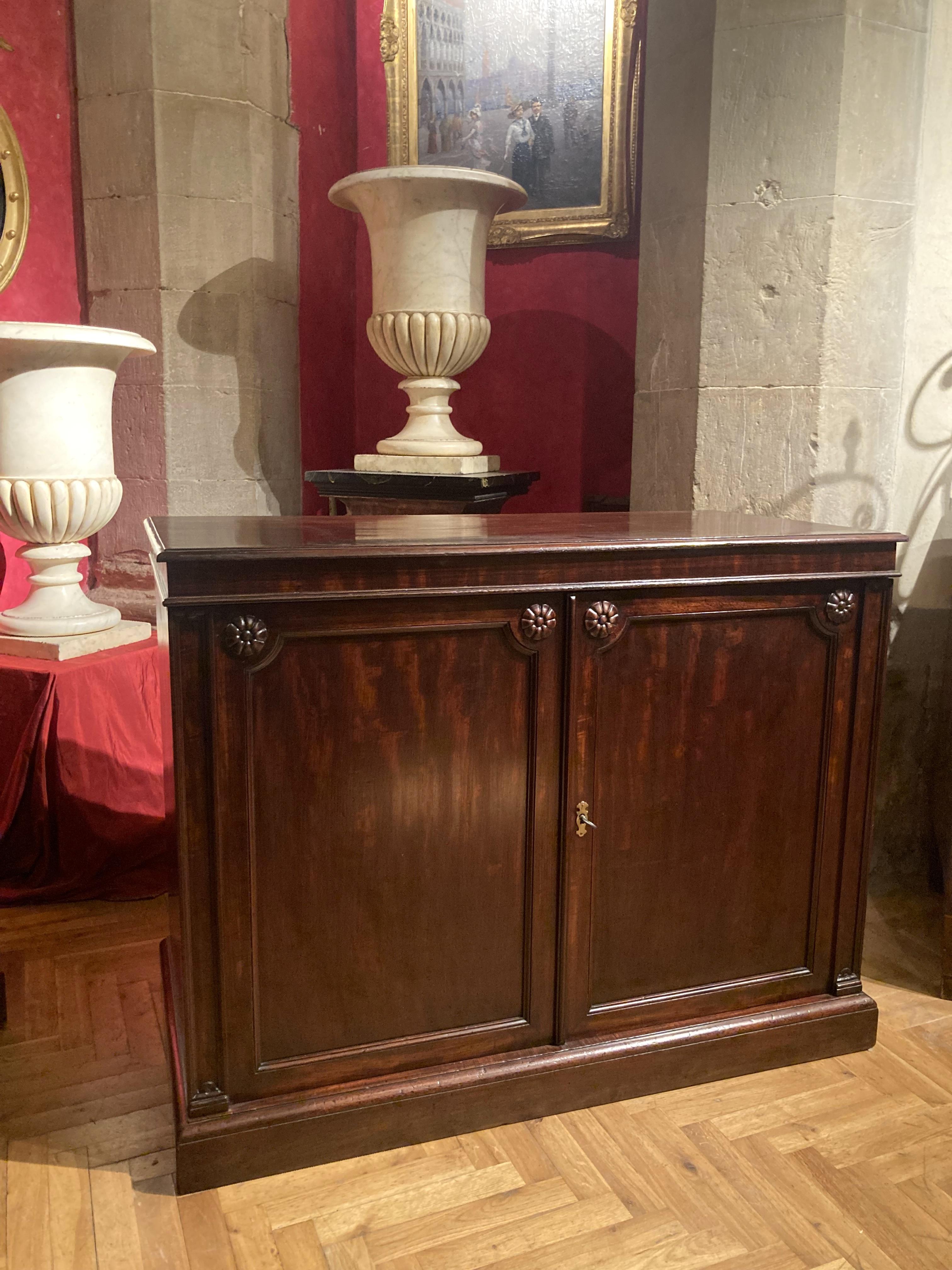 Hand-Crafted 19th Century Italian Empire Mahogany Commode Two Doors Cabinet For Sale