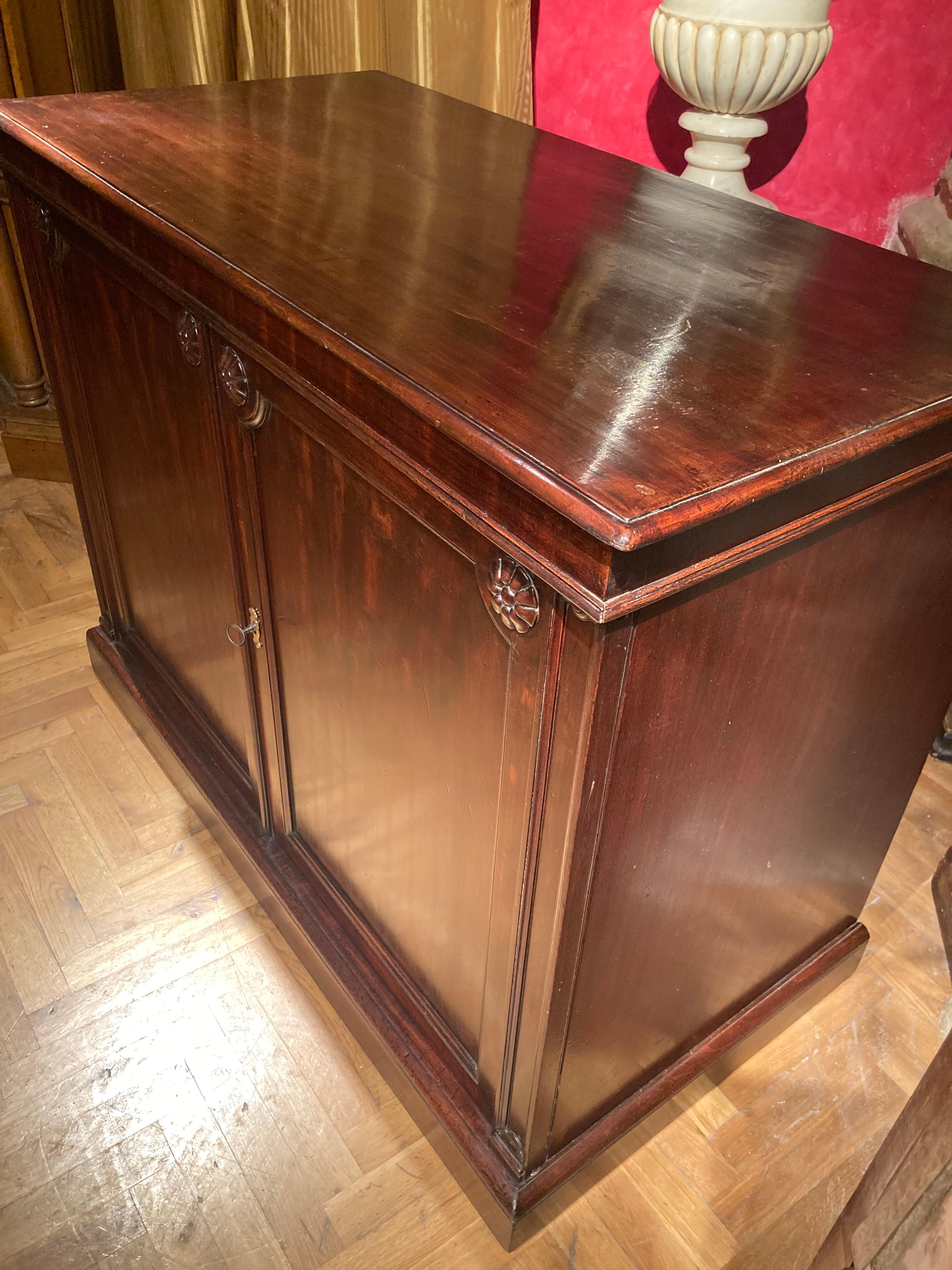 Metal 19th Century Italian Empire Mahogany Commode Two Doors Cabinet For Sale