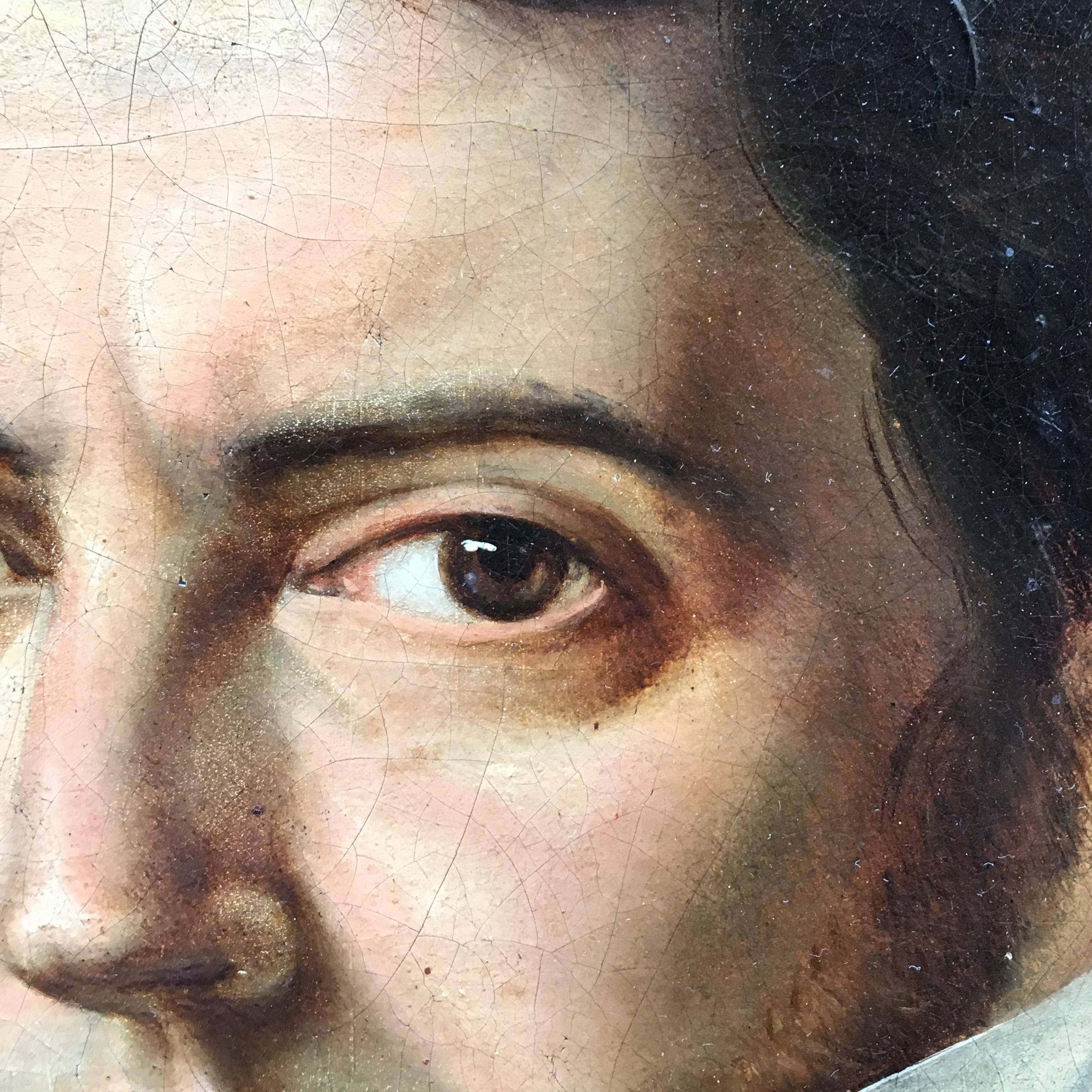 19th Century Italian Empire Oil on Canvas Portrait of a Young Gentleman In Good Condition For Sale In Firenze, Tuscany