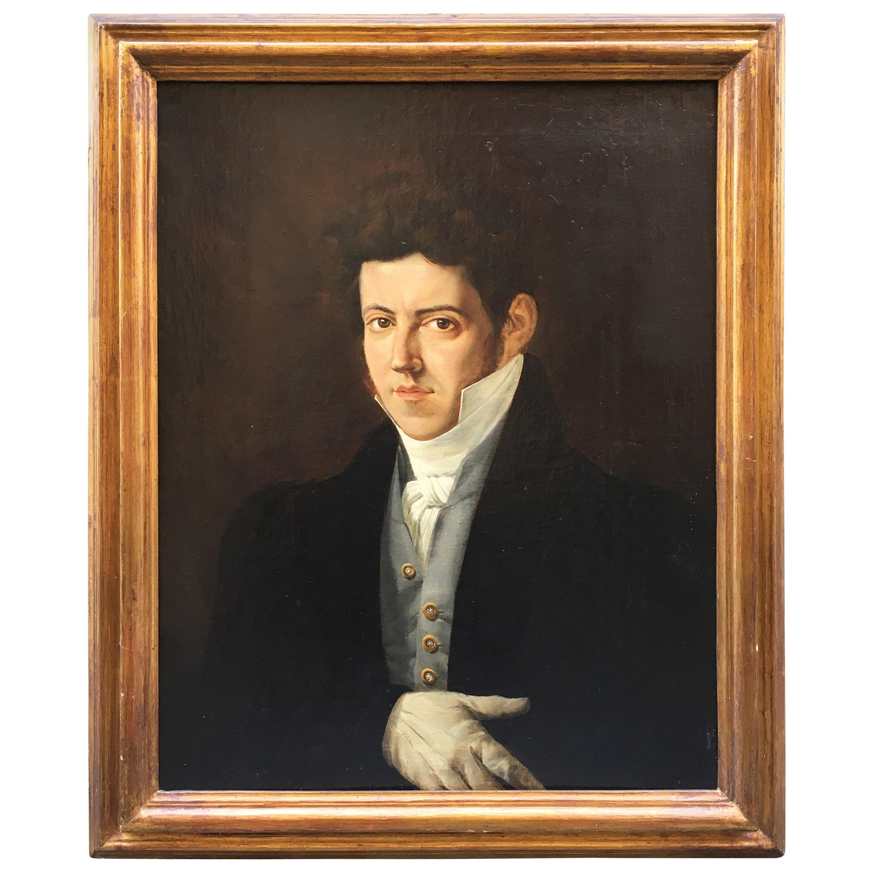 19th Century Italian Empire Oil on Canvas Portrait of a Young Gentleman For Sale