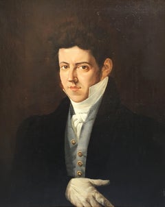 19th Century Italian Empire Oil on Canvas Portrait of a Young Gentleman