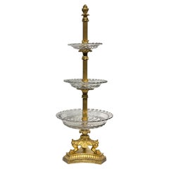 19th Century Italian Empire Ormolu and Cut Glass Three-Tier Tazza Centerpiece