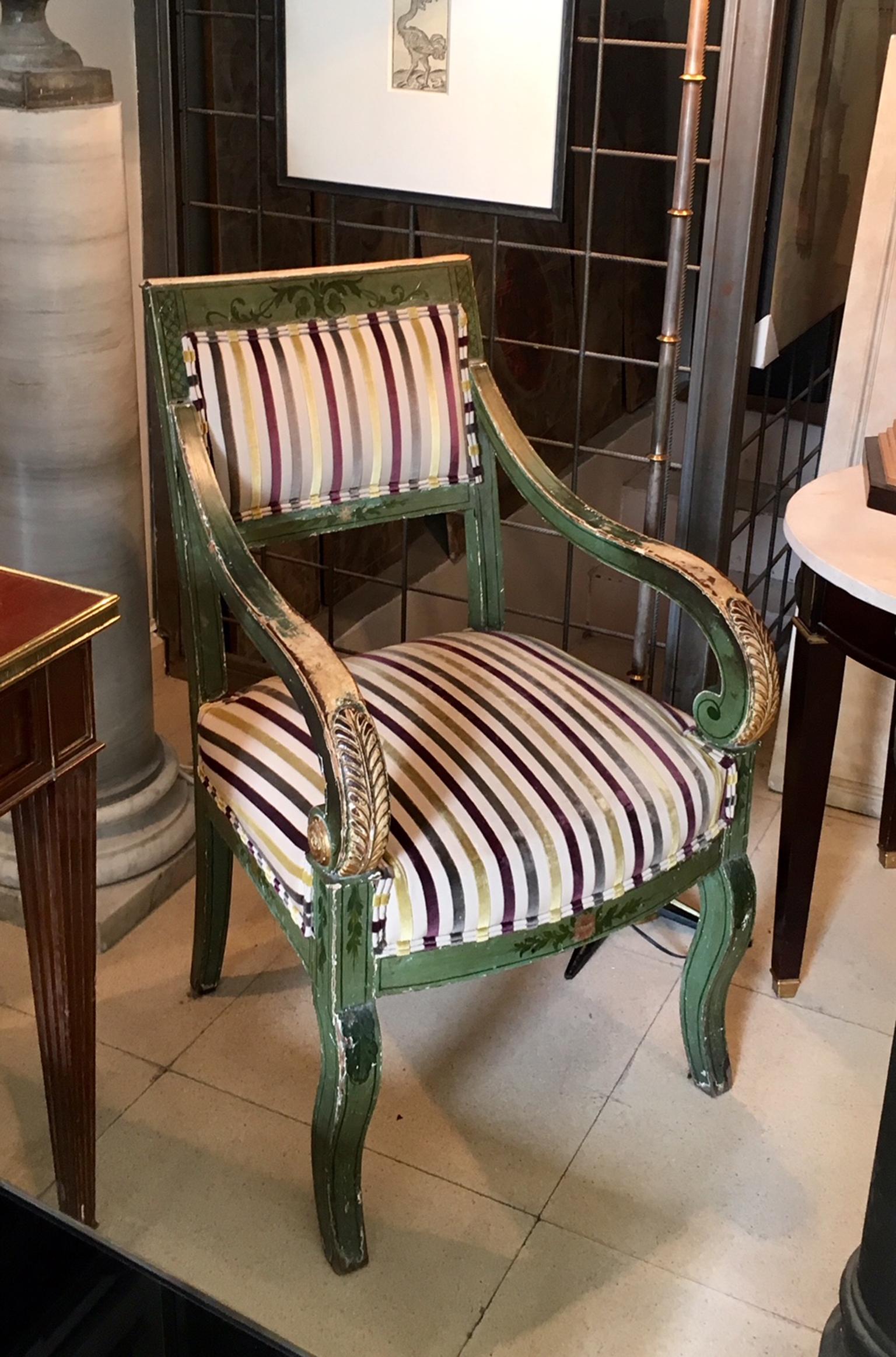 19th Century Italian Empire  Painted Armchair In Good Condition In Madrid, ES