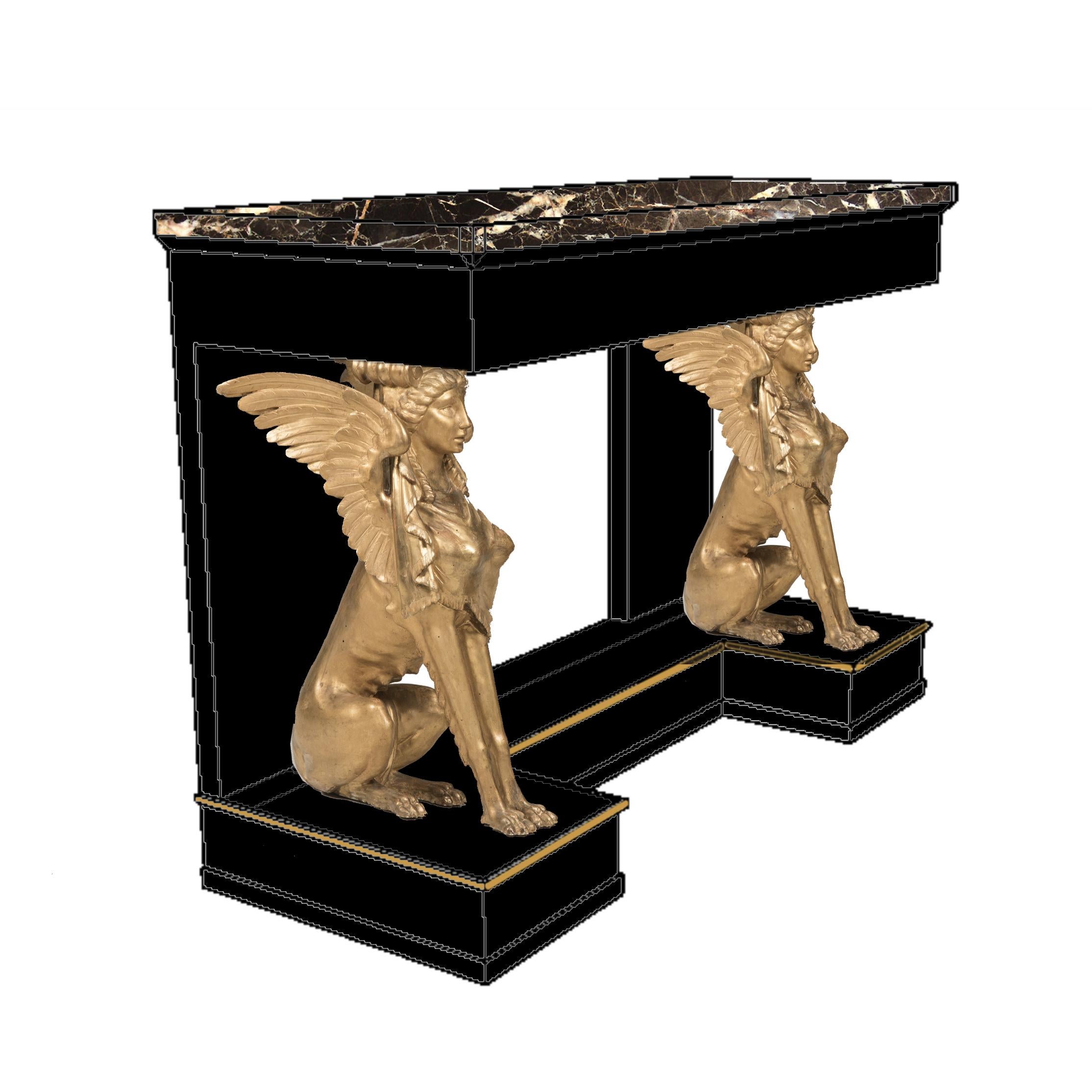 19th Century Italian Empire Period Giltwood Sphinxes, Set of Two Bases 10