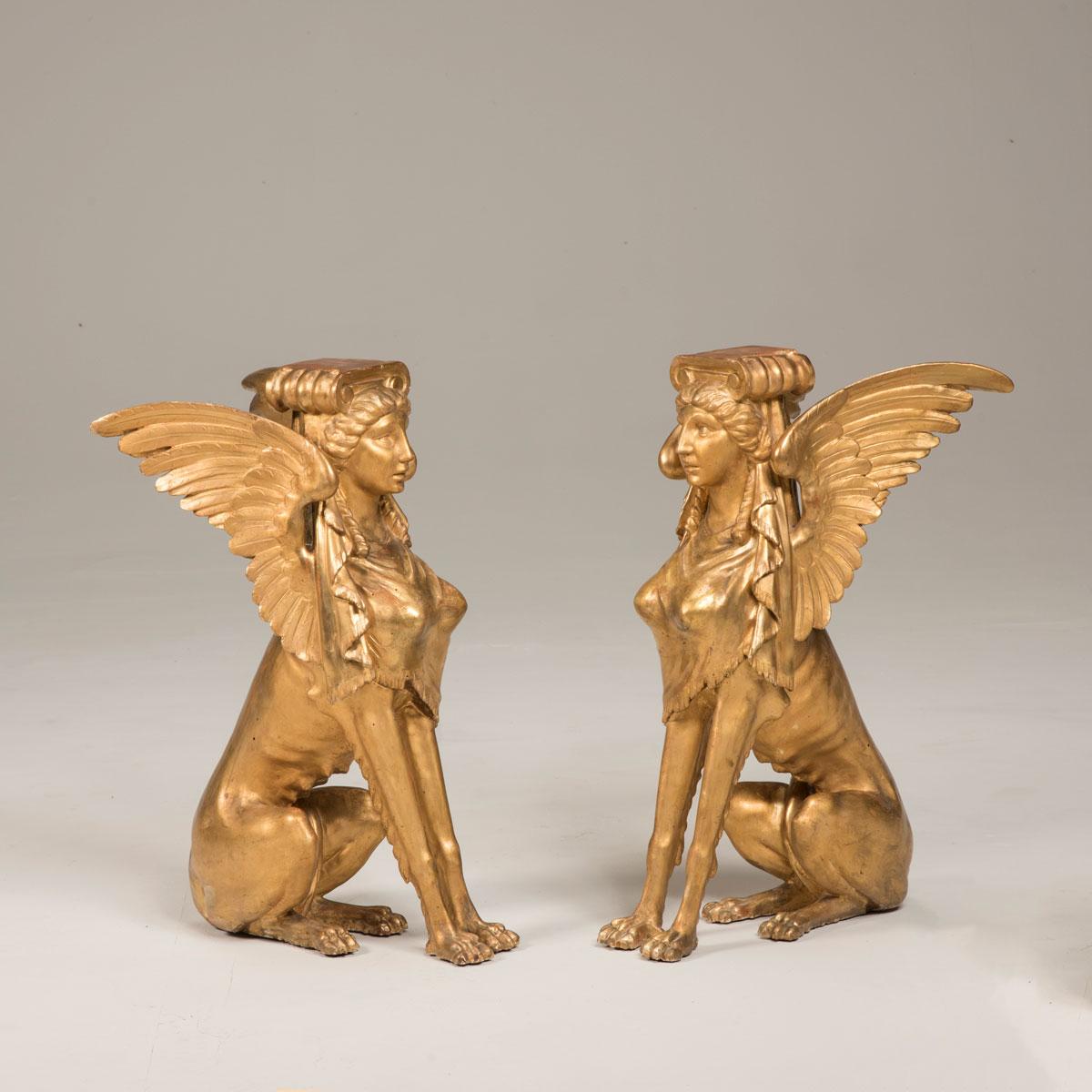19th Century Italian Empire Period Giltwood Sphinxes, Set of Two Bases 5