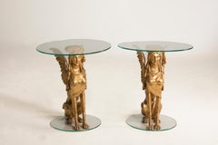 19th Century Italian Empire Period Giltwood Sphinxes, Set of Two Gueridon Tables