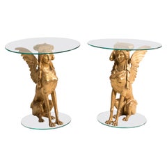 19th Century Italian Empire Period Giltwood Sphinxes, Set of Two Gueridon Tables