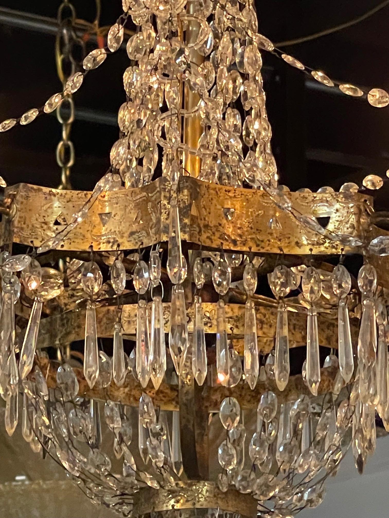 19th Century Italian Empire Style Crystal and Tole Chandelier In Good Condition In Dallas, TX