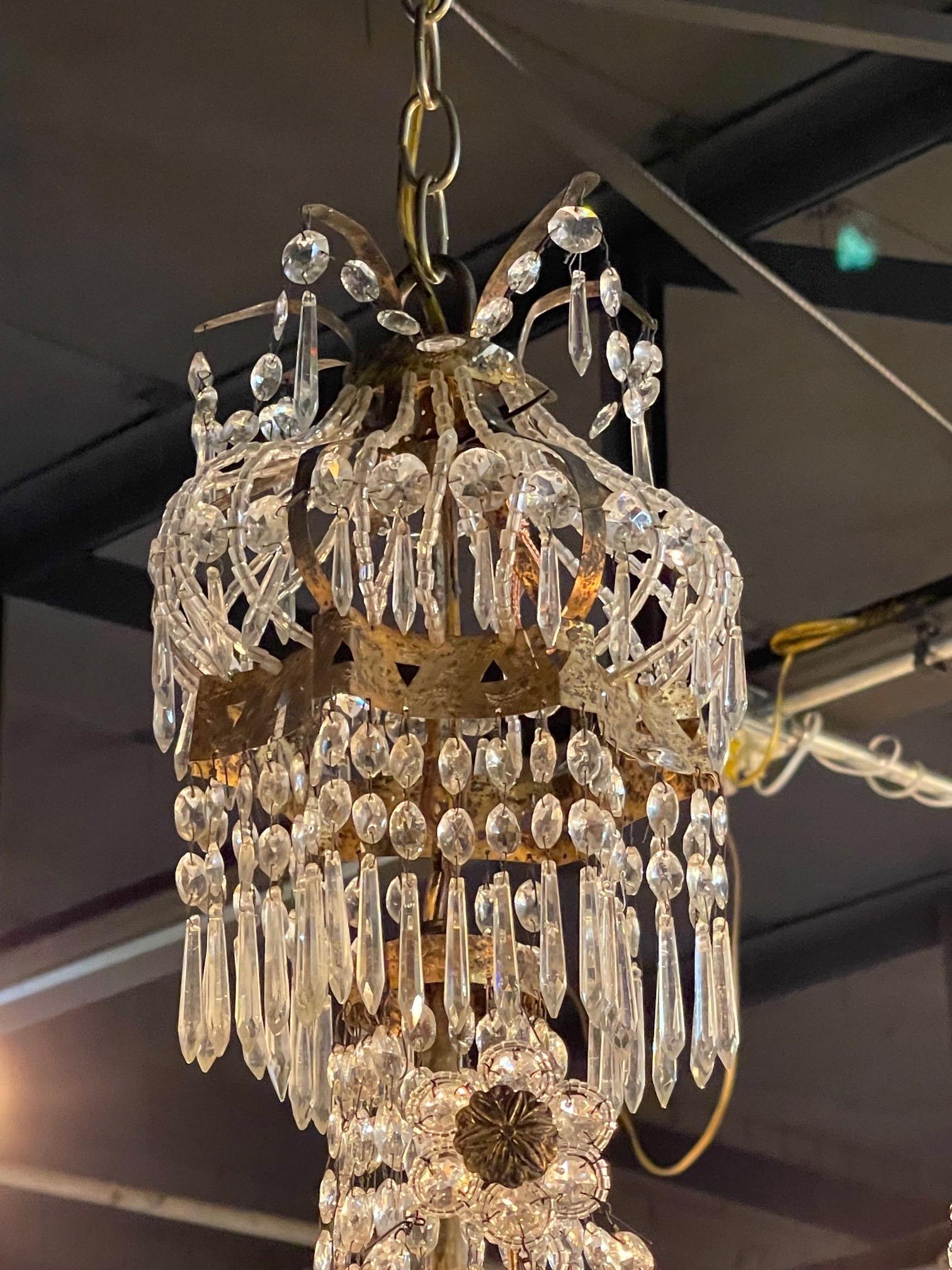 19th Century Italian Empire Style Crystal and Tole Chandelier 1