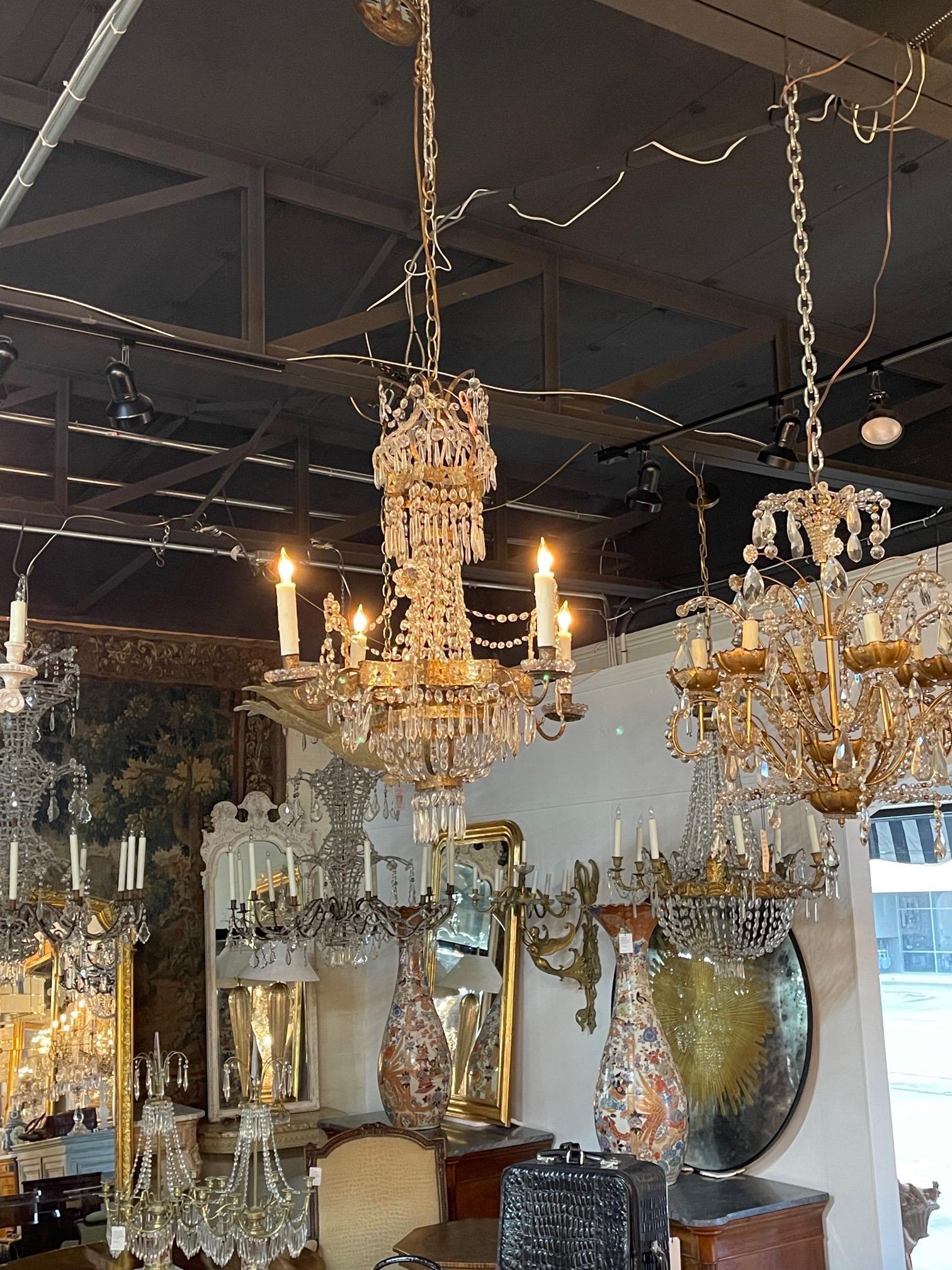 19th Century Italian Empire Style Crystal and Tole Chandelier 3