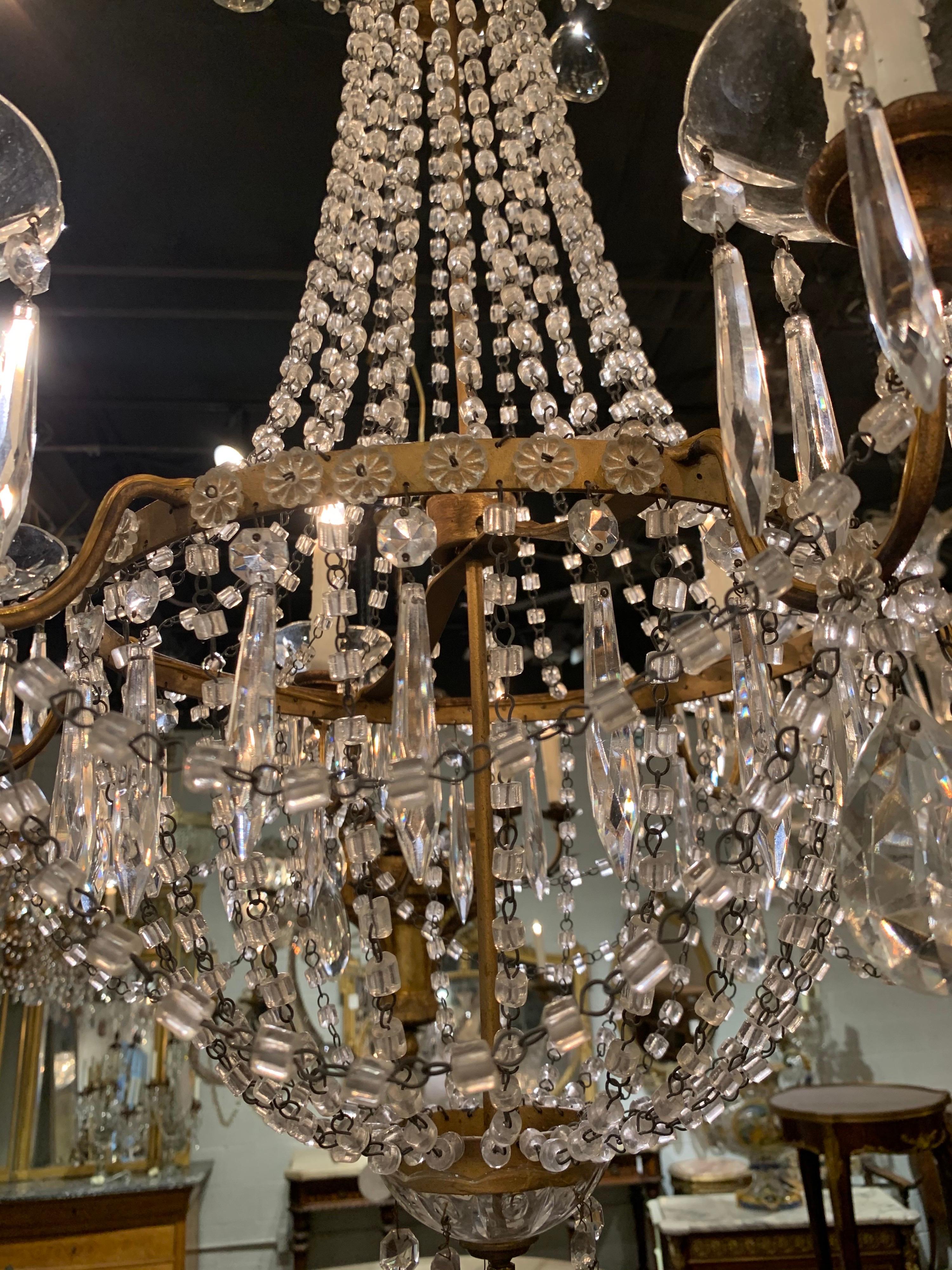 19th Century Italian Empire Style Gilt Metal and Crystal Chandelier In Good Condition For Sale In Dallas, TX