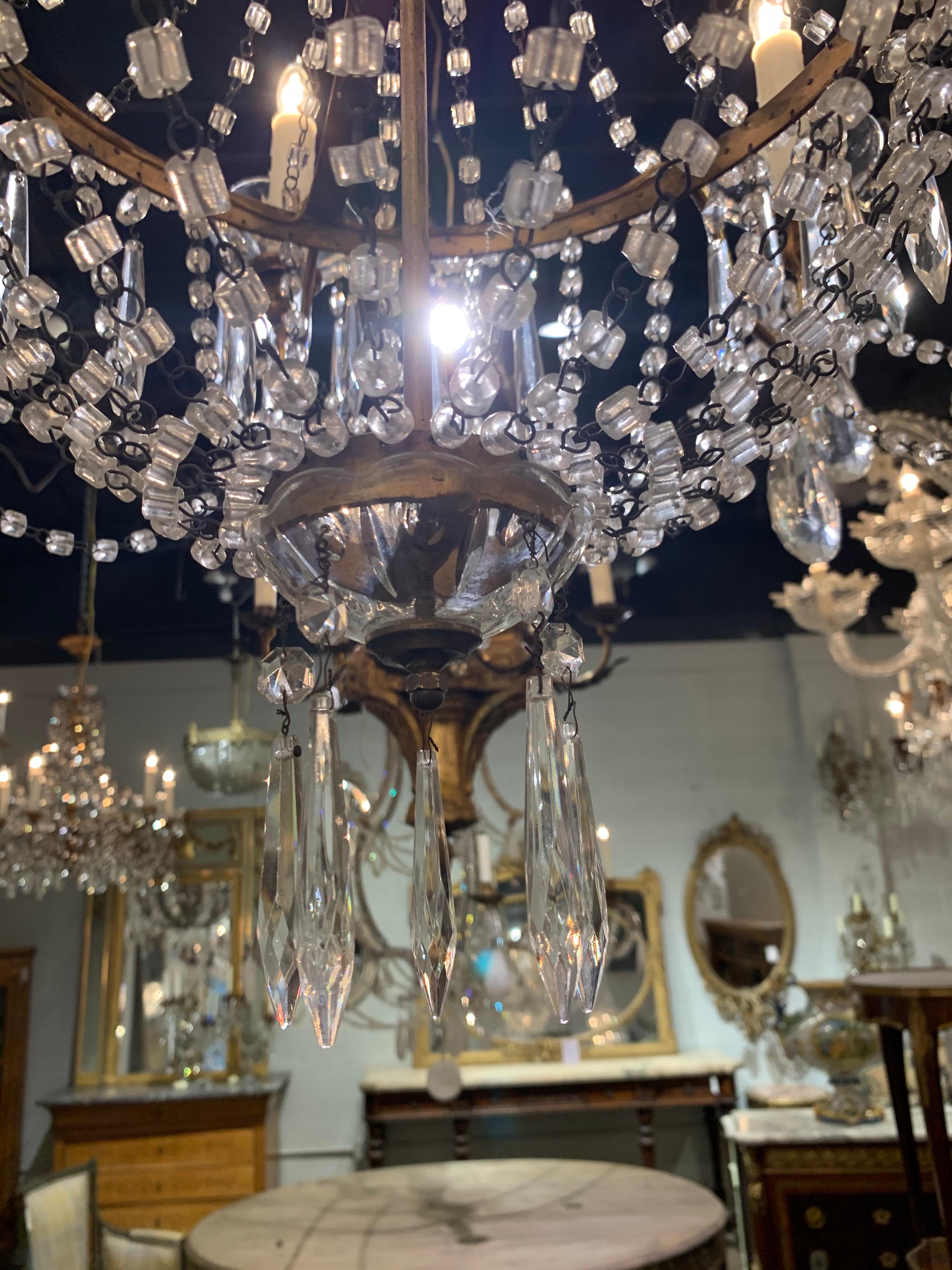 19th Century Italian Empire Style Gilt Metal and Crystal Chandelier For Sale 3
