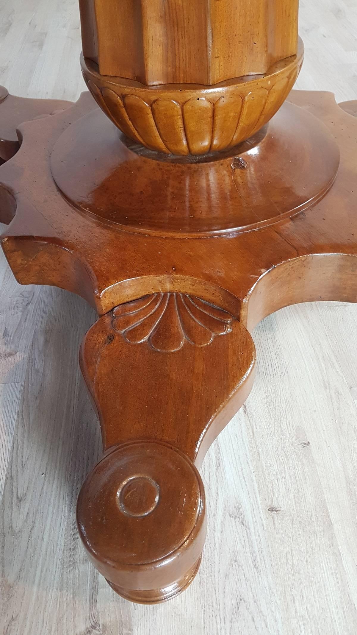 19th Century Italian Empire Walnut Carved Inlay Round Table 6