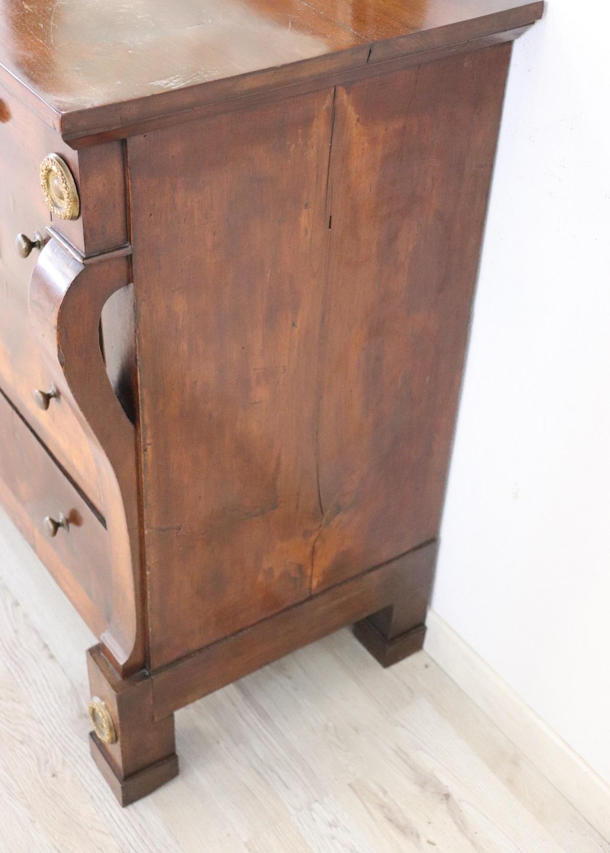 19th Century Italian Empire Walnut Commode or Chest of Drawers 3