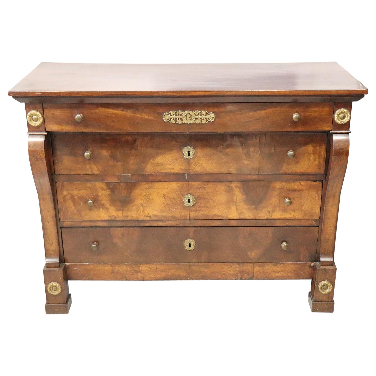 19th Century Italian Empire Walnut Commode or Chest of Drawers