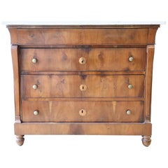 Antique 19th Century Italian Empire Walnut Commode or Chest of Drawers with Marble Top