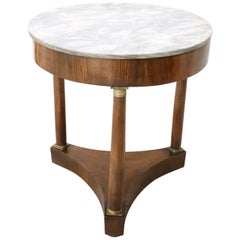 19th Century Italian Empire Walnut Round Center Table with Marble Top