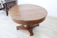19th Century Italian Empire Walnut Round Extendable Antique Dining Room Table